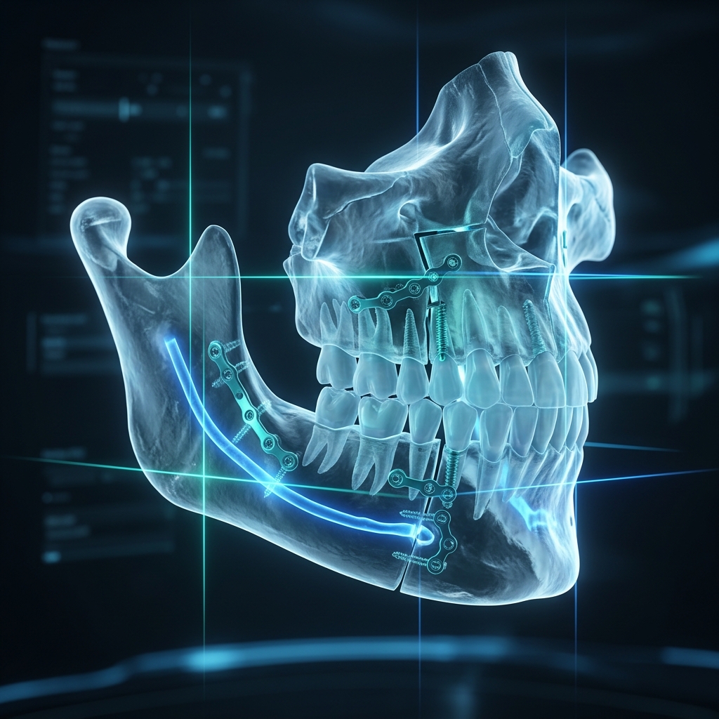 Anatomia 3D avançada dos maxilares destacando precisão cirúrgica