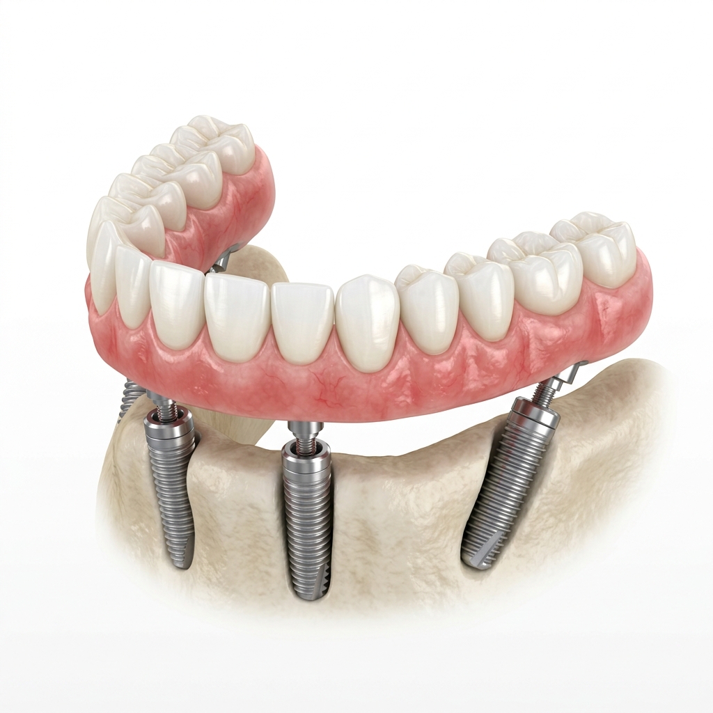 Renderização 3D de um protocolo fixo sobre 4 implantes (All-on-4)