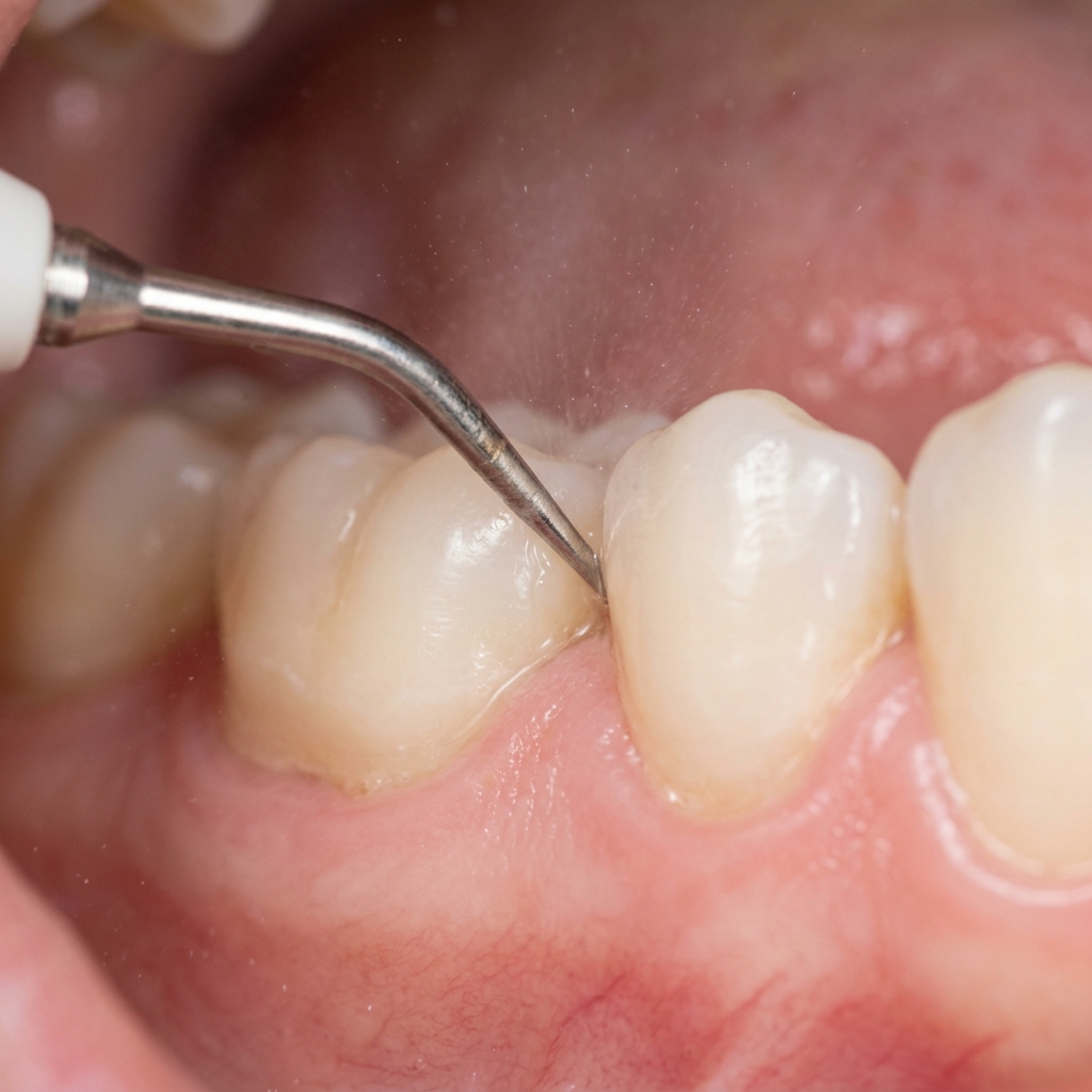 Ponta de ultrassom odontológico limpando o esmalte com spray de água