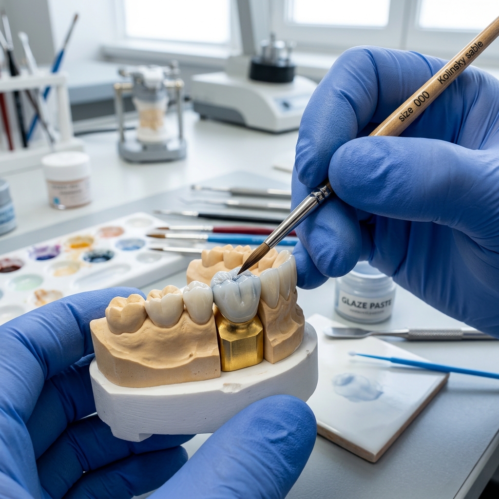 Personalização artesanal da coroa de porcelana por um técnico especializado