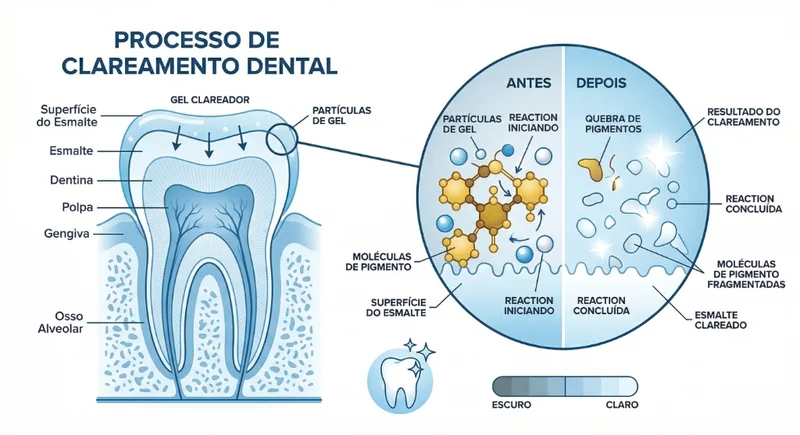 Diagrama do processo de clareamento no dente