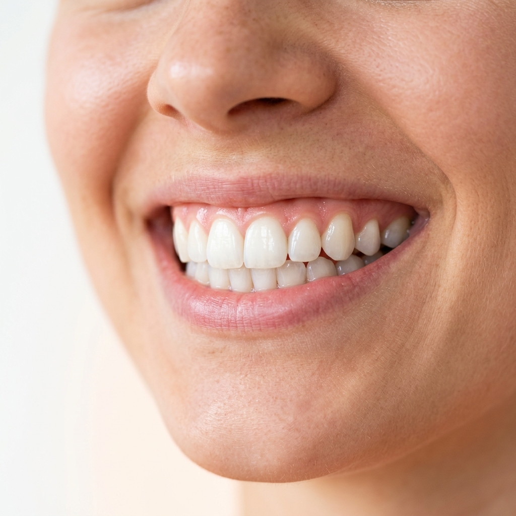 Sorriso saudável e limpo após profilaxia dental profissional.