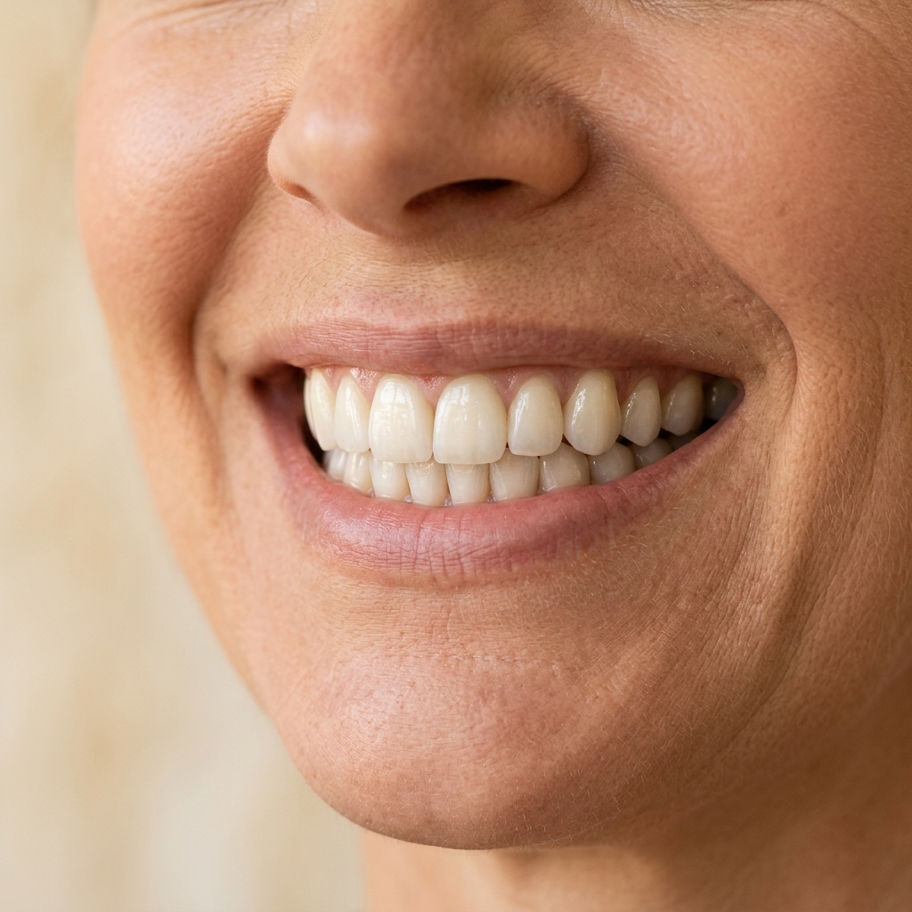 Sorriso completo e saudável após reabilitação com prótese dentária.